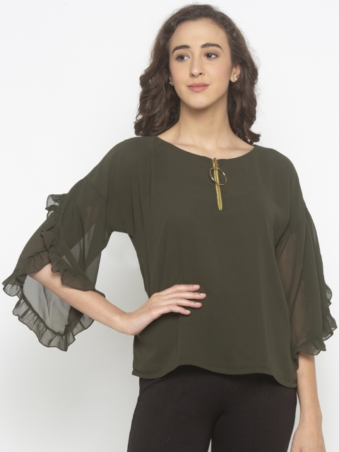 

Iti Women Olive Green Solid Ruffled Top