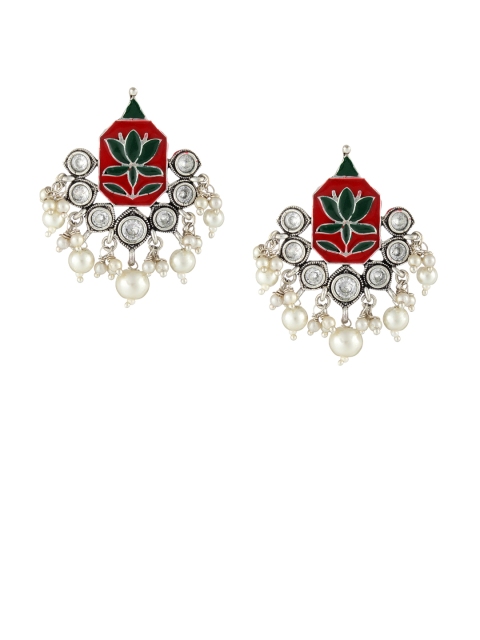 

Adwitiya Collection Silver-Plated & Red Oxidised Classic Drop Earrings