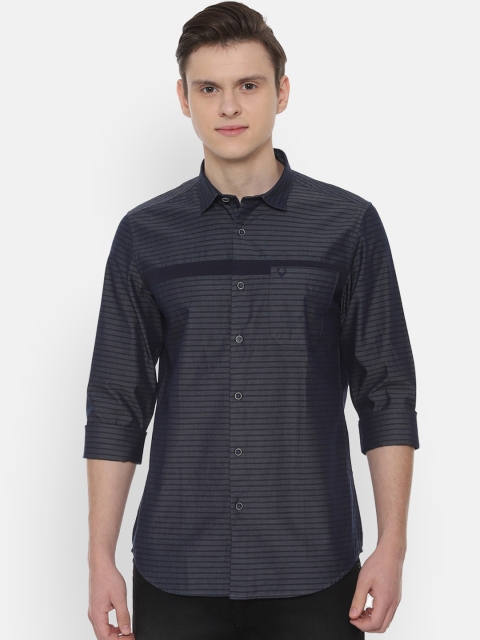 

Allen Solly Men Grey & Black Striped Slim Fit Casual Shirt