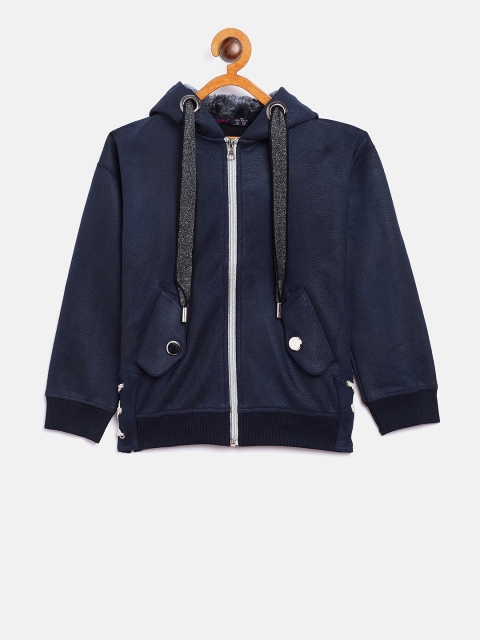 

Ziama Girls Navy Blue Solid Hooded Sweatshirt