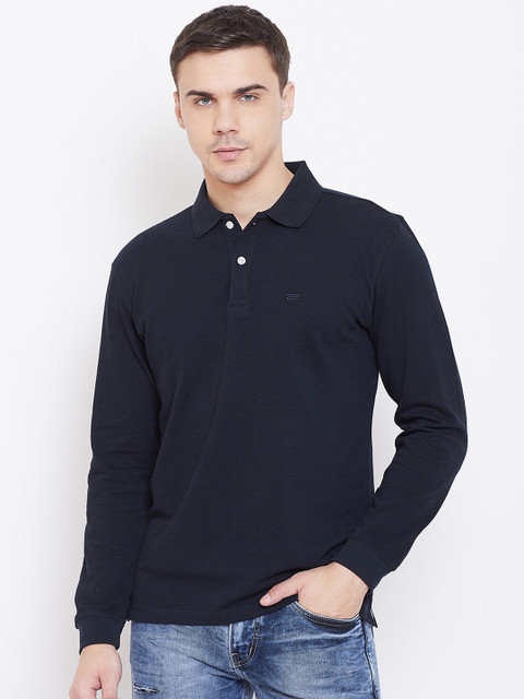 

METTLE Men Navy Blue Solid Polo Collar T-shirt