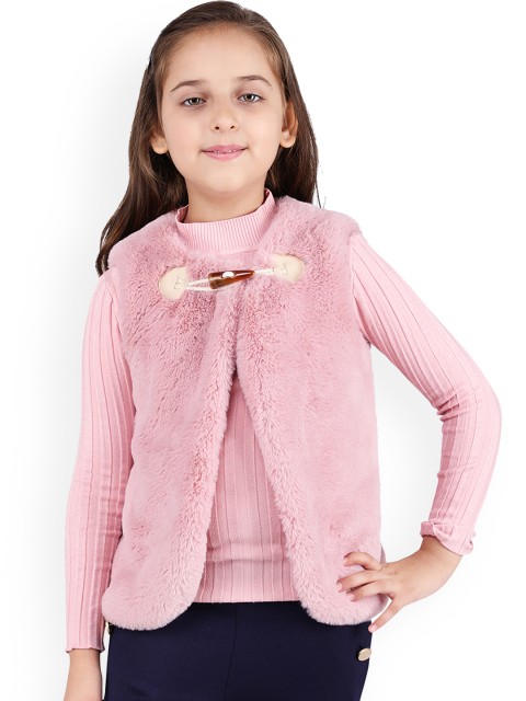 

One Friday Girls Pink Solid Lightweight Open Front Jacket