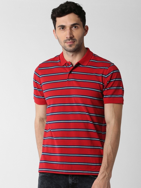 

Peter England Casuals Men Red Striped Polo Collar T-shirt