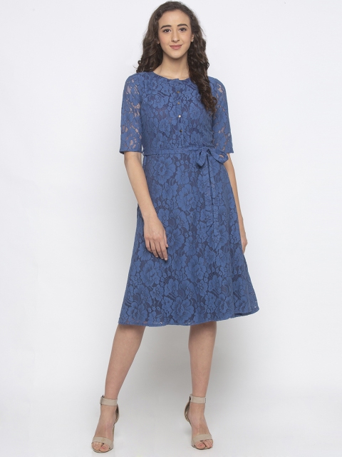

Iti Women Blue Lace Detailed Fit and Flare Dress