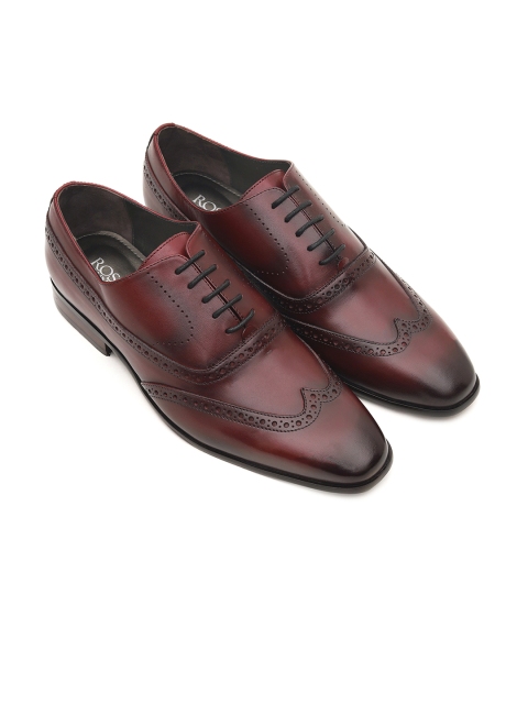 

ROSSO BRUNELLO Men Burgundy Solid Leather Formal Brogues