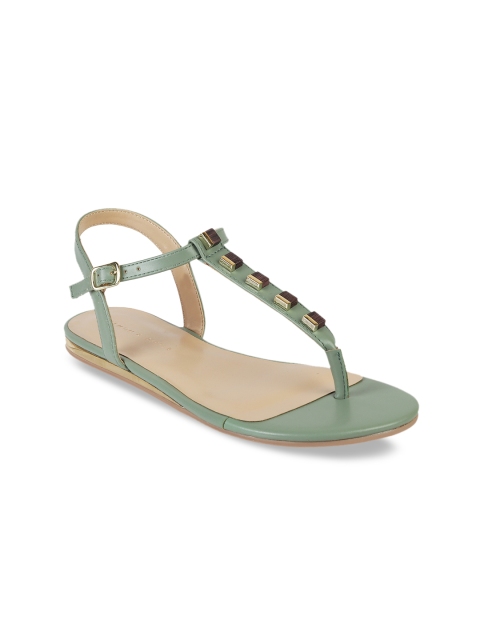 

LEMON & PEPPER Women Green Embellished T-Strap Flats