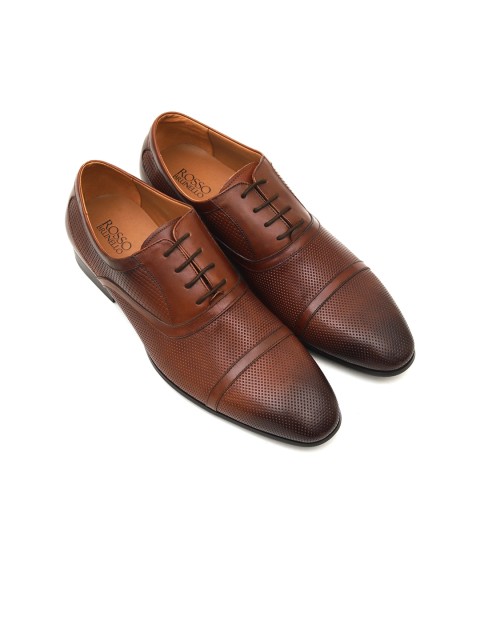 

ROSSO BRUNELLO Men Coffee Brown Textured Leather Formal Oxfords