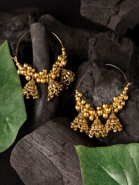 

ANIKAS CREATION Gold-Plated Circular Hoop Earrings