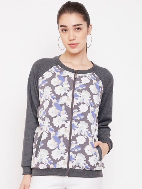 

PURYS Women Grey Printed Bomber Jacket