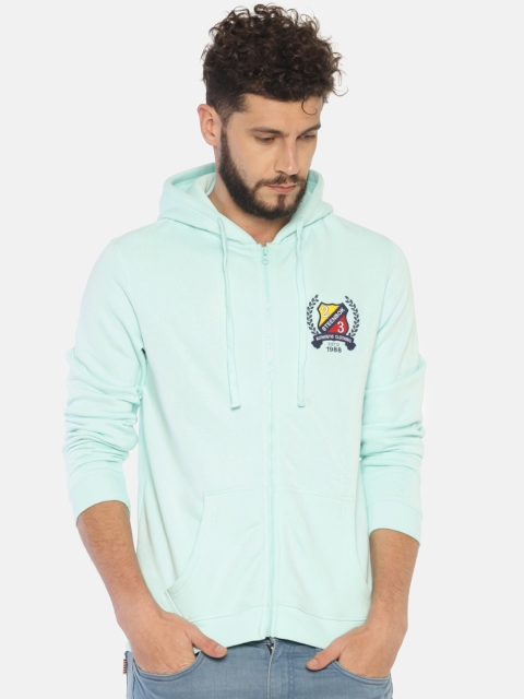 

Steenbok Men Sea Green Solid Hooded Sweatshirt