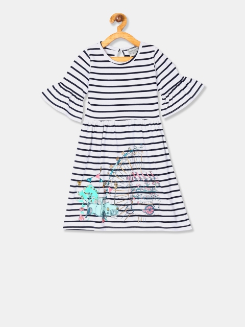 

Cherokee Girls White & Navy Blue Striped Fit and Flare Dress