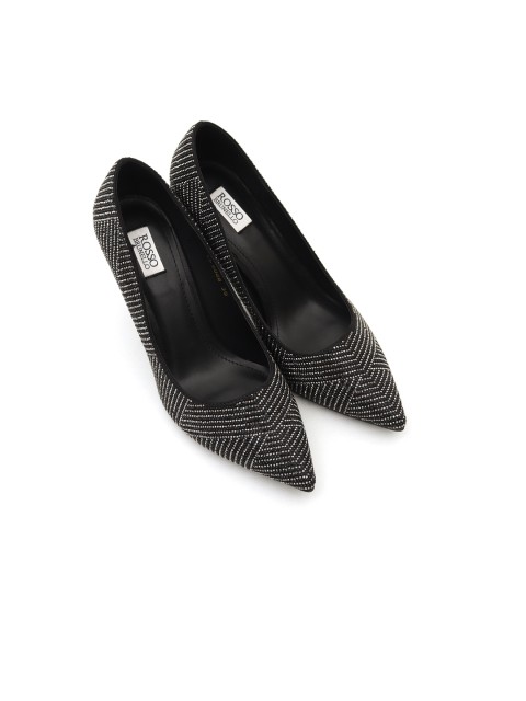 

ROSSO BRUNELLO Women Black & Silver-Toned Embellished Pumps