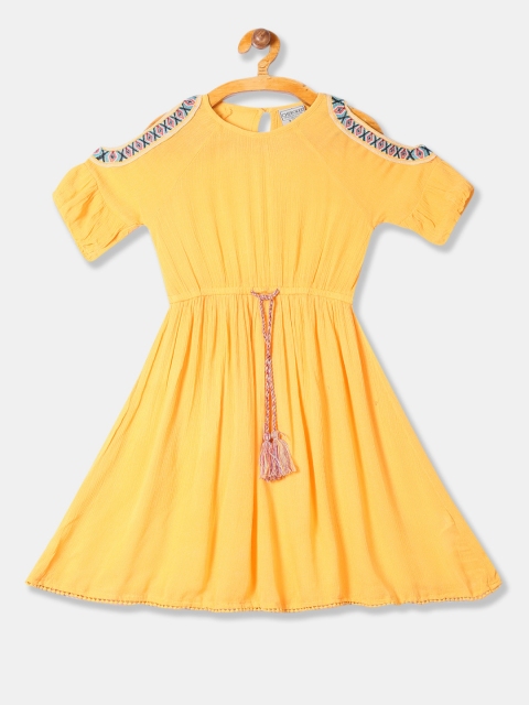 

Cherokee Girls Yellow Embroidered Fit and Flare Dress
