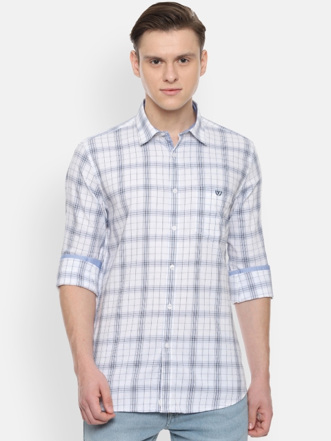 

Van Heusen Sport Men White & Blue Slim Fit Checked Casual Shirt