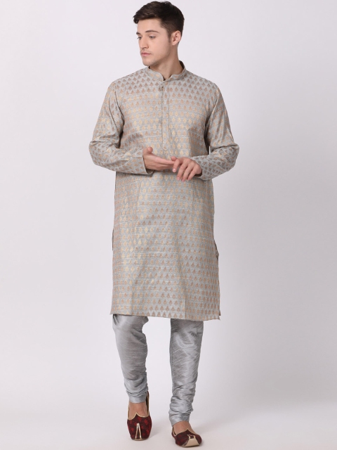 

TABARD Men Silver-Toned Woven Design Straight Kurta