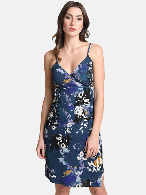 

Kazo Women Blue Floral Print Wrap Dress