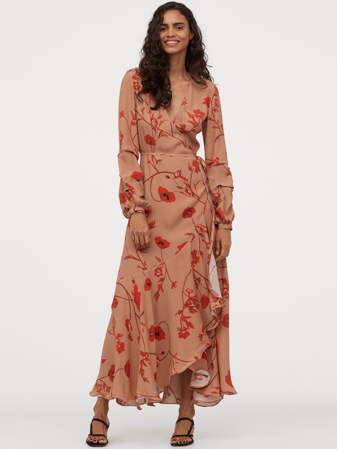 

H&M Women Beige Crpe Wrap Dress