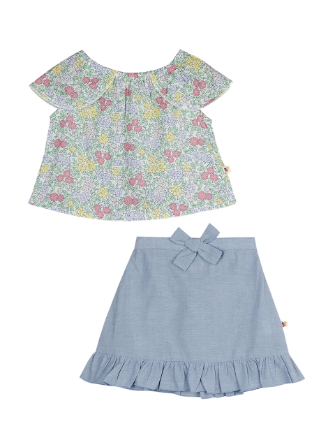 

Budding Bees Girls Blue & Green Printed Top with Skirt