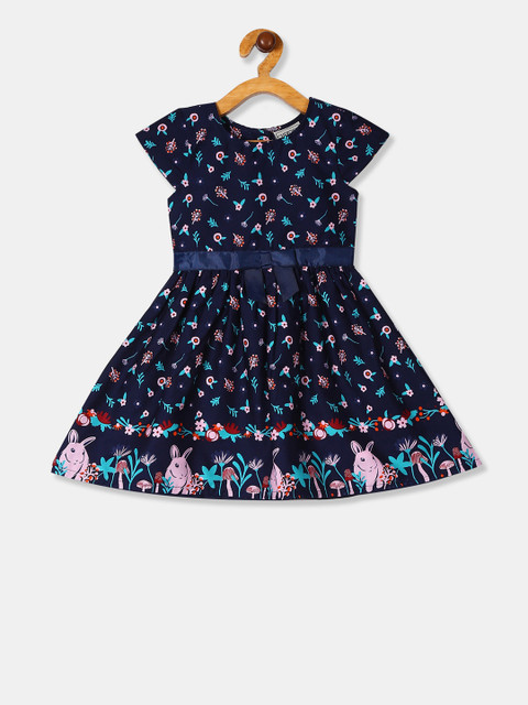 

Cherokee Girls Navy Blue & Pink Printed Fit and Flare Dress