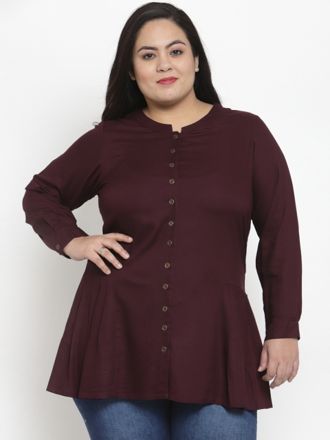 

plusS Women Burgundy Solid Shirt Style Top