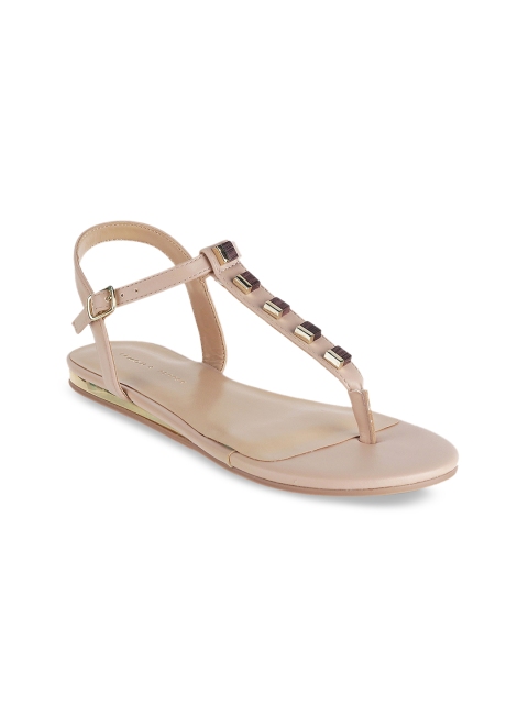 

LEMON & PEPPER Women Beige Embellished T-Strap Flats