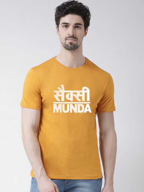 

Friskers Men Mustard Yellow Printed Round Neck T-shirt