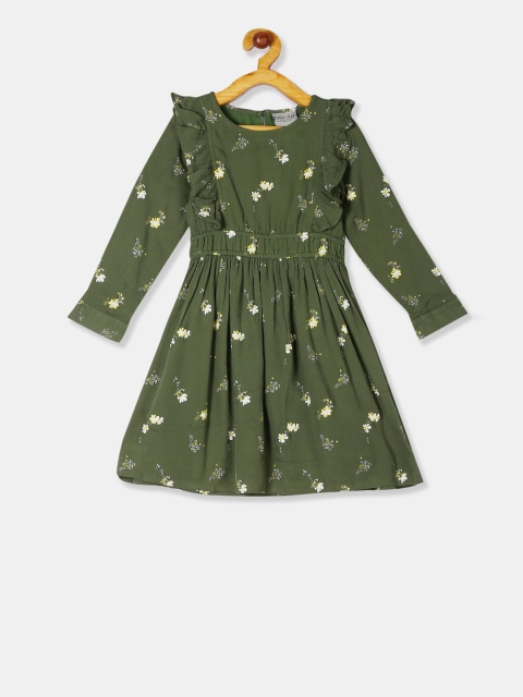 

Cherokee Girls Olive Green Printed Fit and Flare Dress