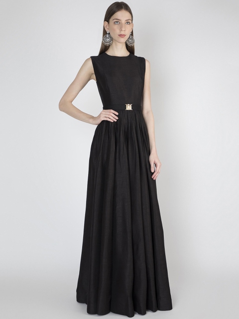 

Pernia Pop-Up Shop By Rocky Star Women Black Solid Maxi Silk Dress