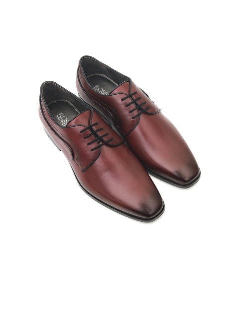

ROSSO BRUNELLO Men Burgundy Solid Leather Formal Derbys