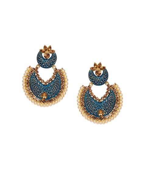 

ANIKAS CREATION Gold-Plated & Blue Circular Kundan Chandbalis