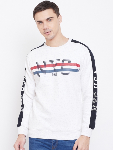 

Octave Men White & Black Printed Fleece Sweatshirt