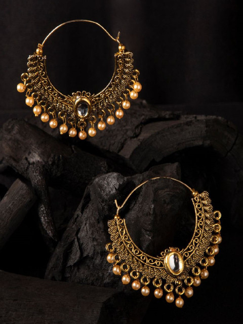 

ANIKAS CREATION Gold-Plated Handcrafted Circular Hoop Earrings
