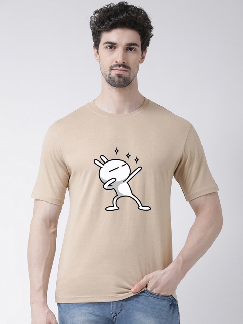 

Friskers Men Beige Printed Round Neck T-shirt