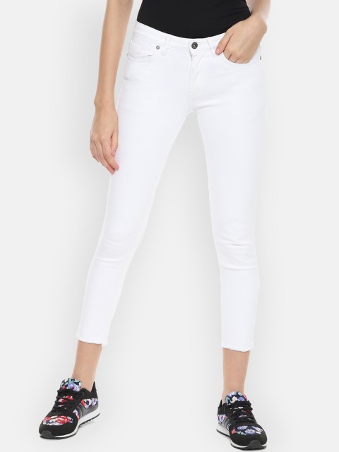 

People Women White Regular Fit Mid-Rise Clean Look Cropped Jeans
