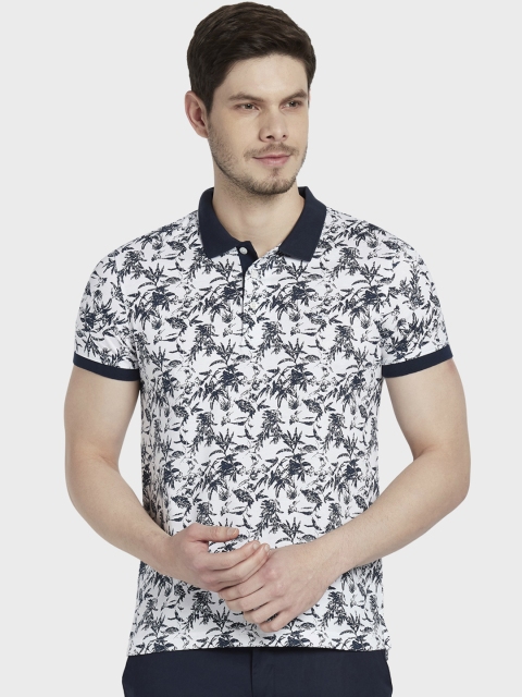 

ColorPlus Men White & Navy Blue Printed Slim Fit Polo Collar T-shirt
