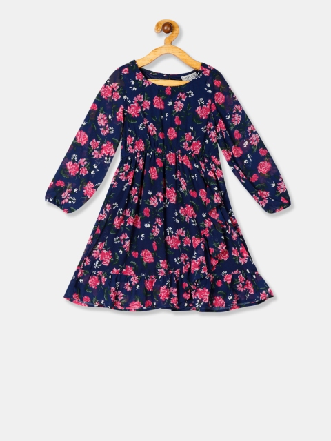 

Cherokee Girls Navy Blue & Pink Printed Fit and Flare Dress