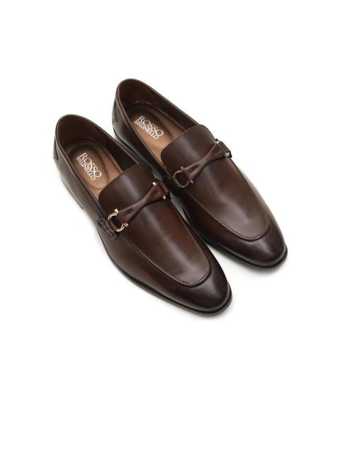 

ROSSO BRUNELLO Men Coffee Brown Solid Leather Formal Slip-Ons