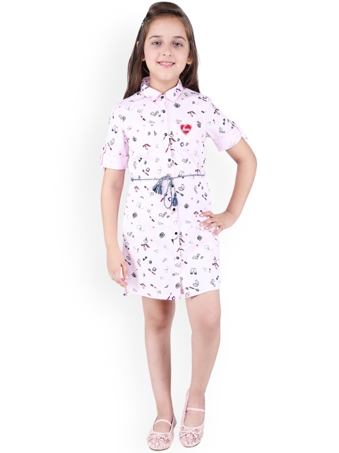 

One Friday Girls Pink Quirky Print Shirt Dress