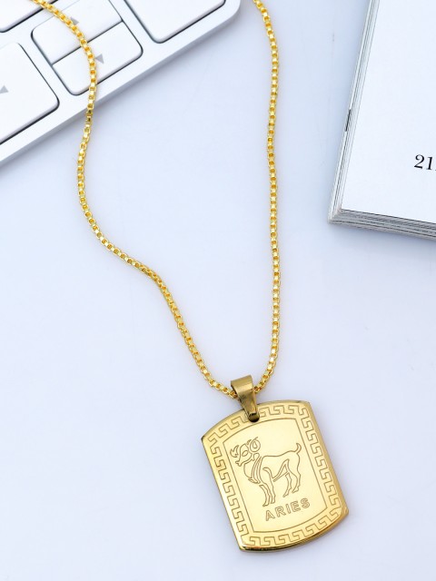 

Dare by Voylla Men Gold-Plated Rashi Signs Aries Zodiac Handcrafted Pendant With Chain