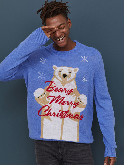 

H&M Men Blue Jacquard-Knit Jumper