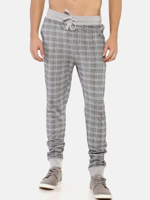 

Masculino Latino Men Grey Melange Checked Pure Cotton Joggers