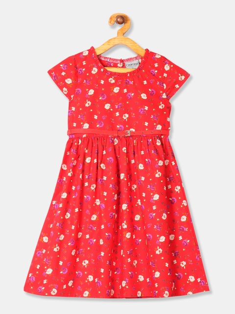 

Cherokee Girls Red & Off-White Floral Print Fit and Flare Dress