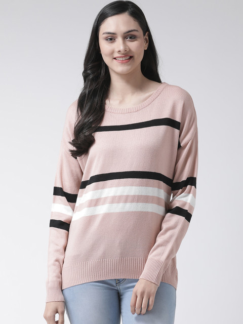 

Club York Women Pink Striped Pullover Sweater