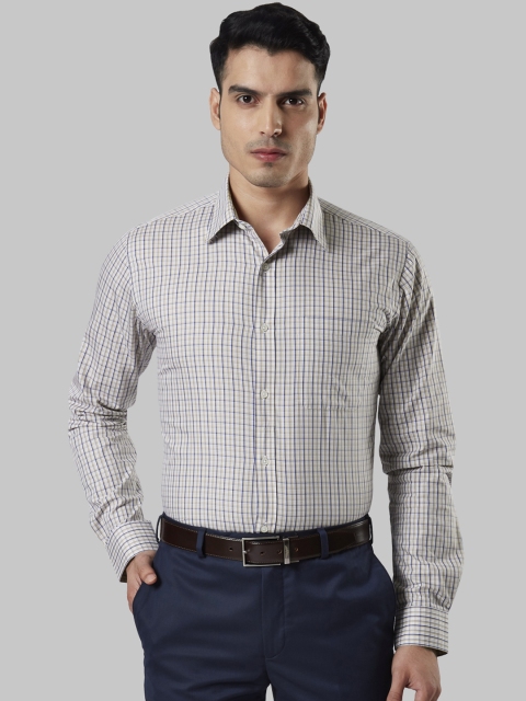 

Raymond Men Beige & Navy Blue Slim Fit Checked Formal Shirt