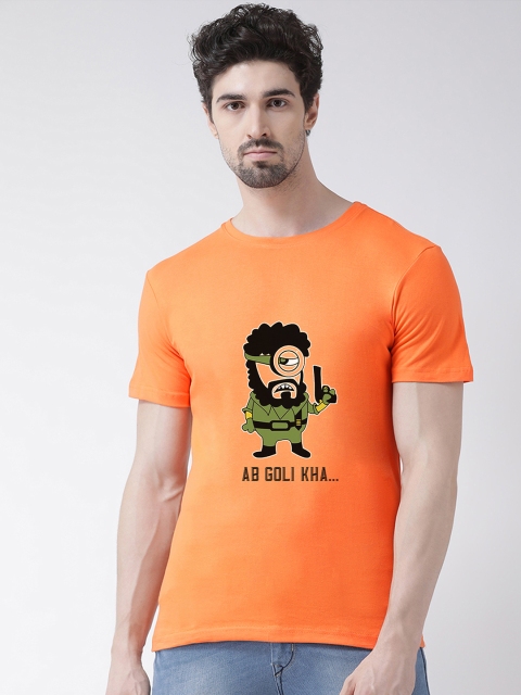 

Friskers Men Orange Printed Round Neck T-shirt