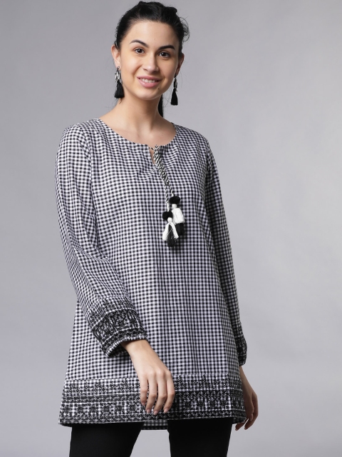 

Vishudh Women Black Checked Longline Pure Cotton Top