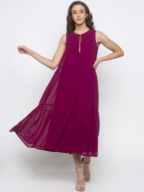

Iti Women Purple Solid Tiered A-Line Dress