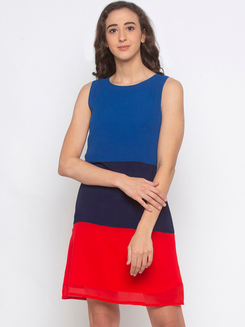 

Iti Women Blue Colourblocked A-Line Dress