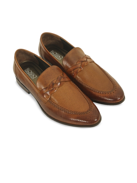 

ROSSO BRUNELLO Men Tan Brown Textured Leather Formal Loafers