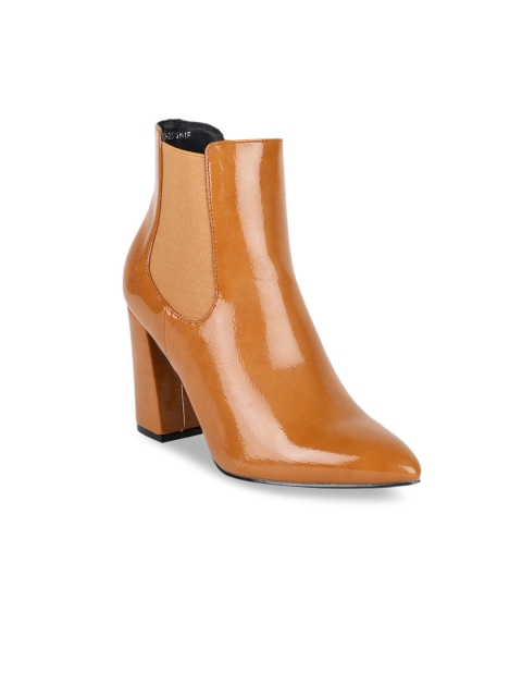 

ELLE Women Tan Brown Solid Block Heeled Boots